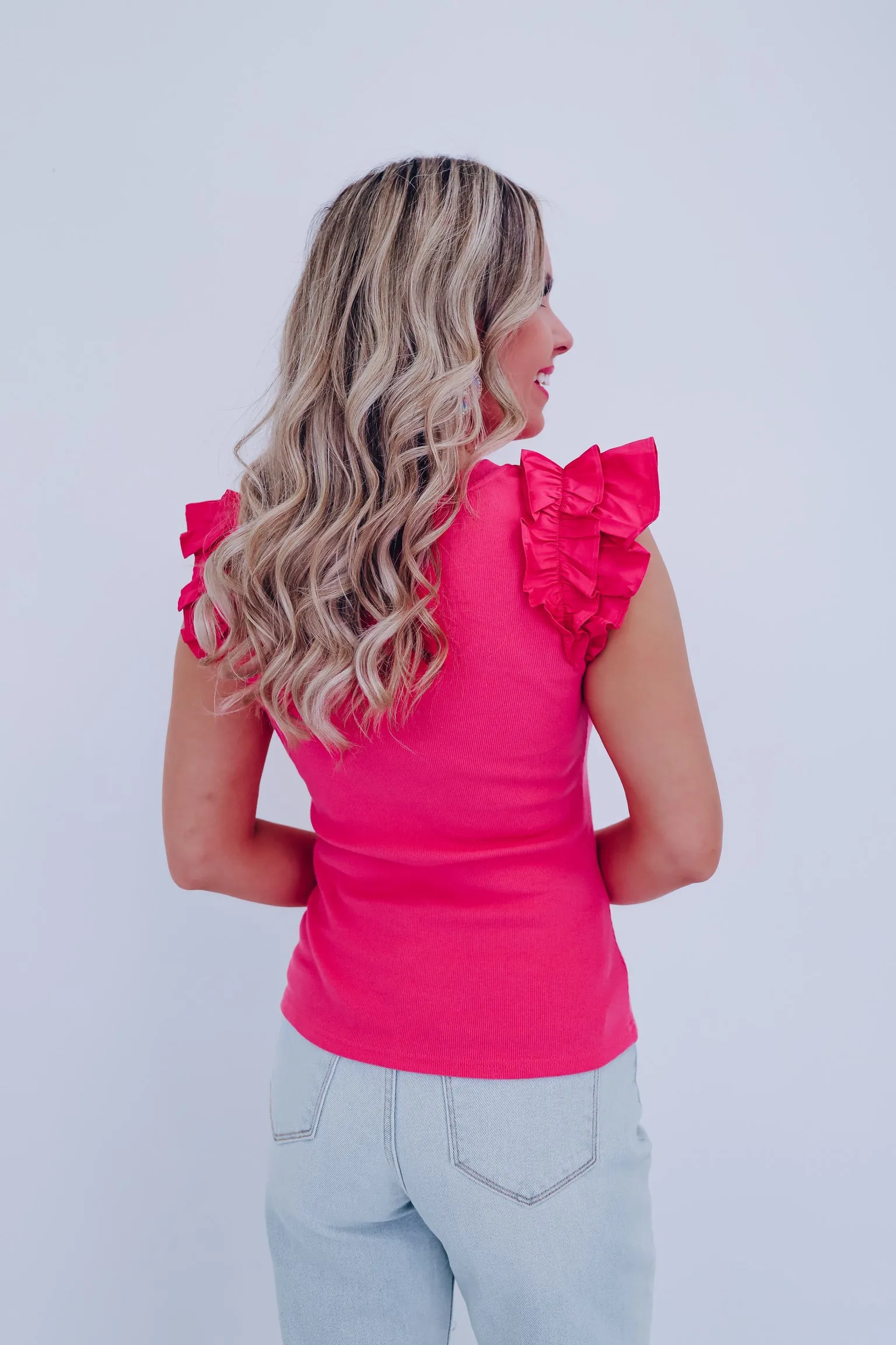 Razzle Ruffle Sleeve Tank - Pink