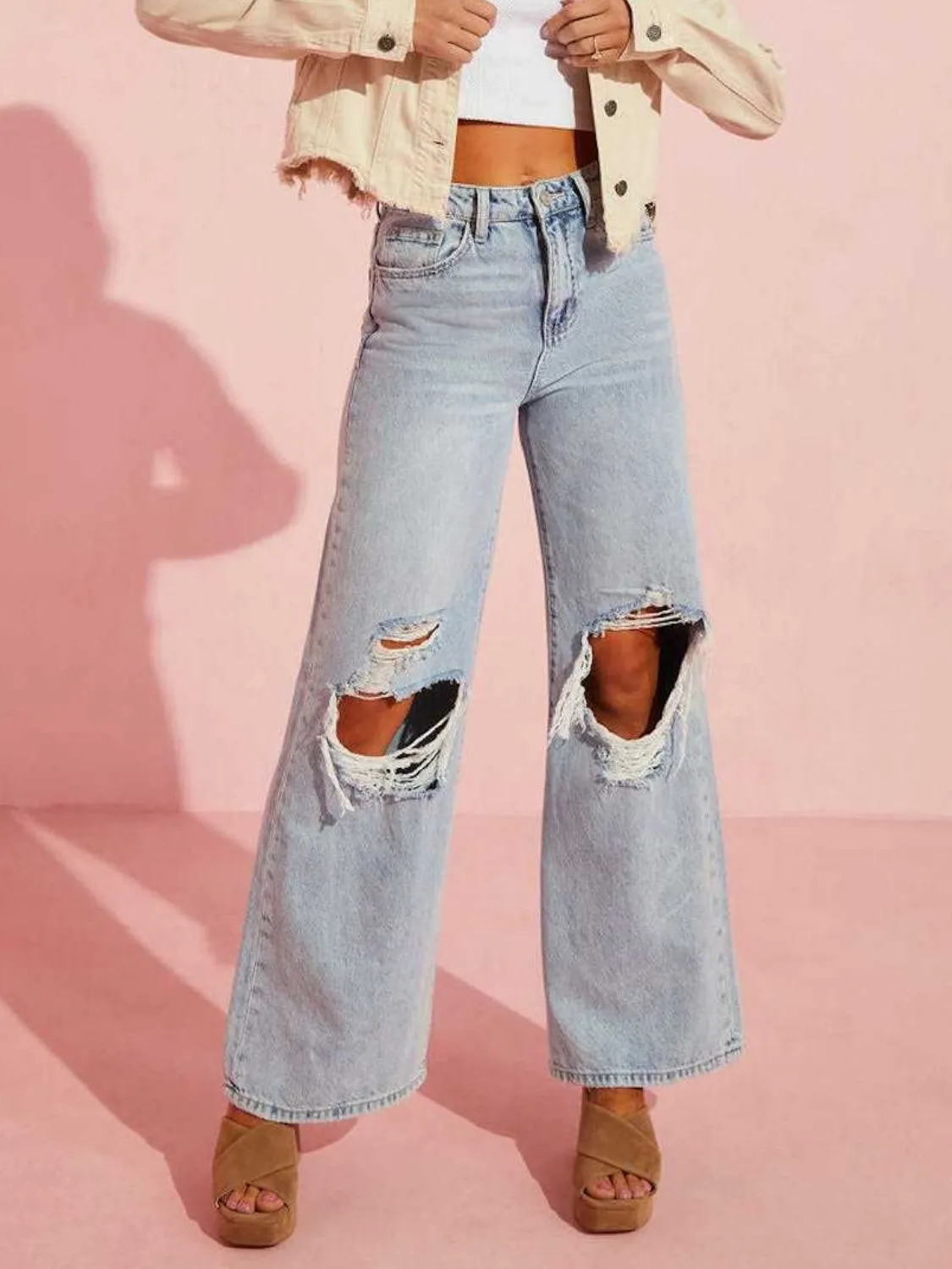 Rebel Muse Distressed Wide Leg Jean