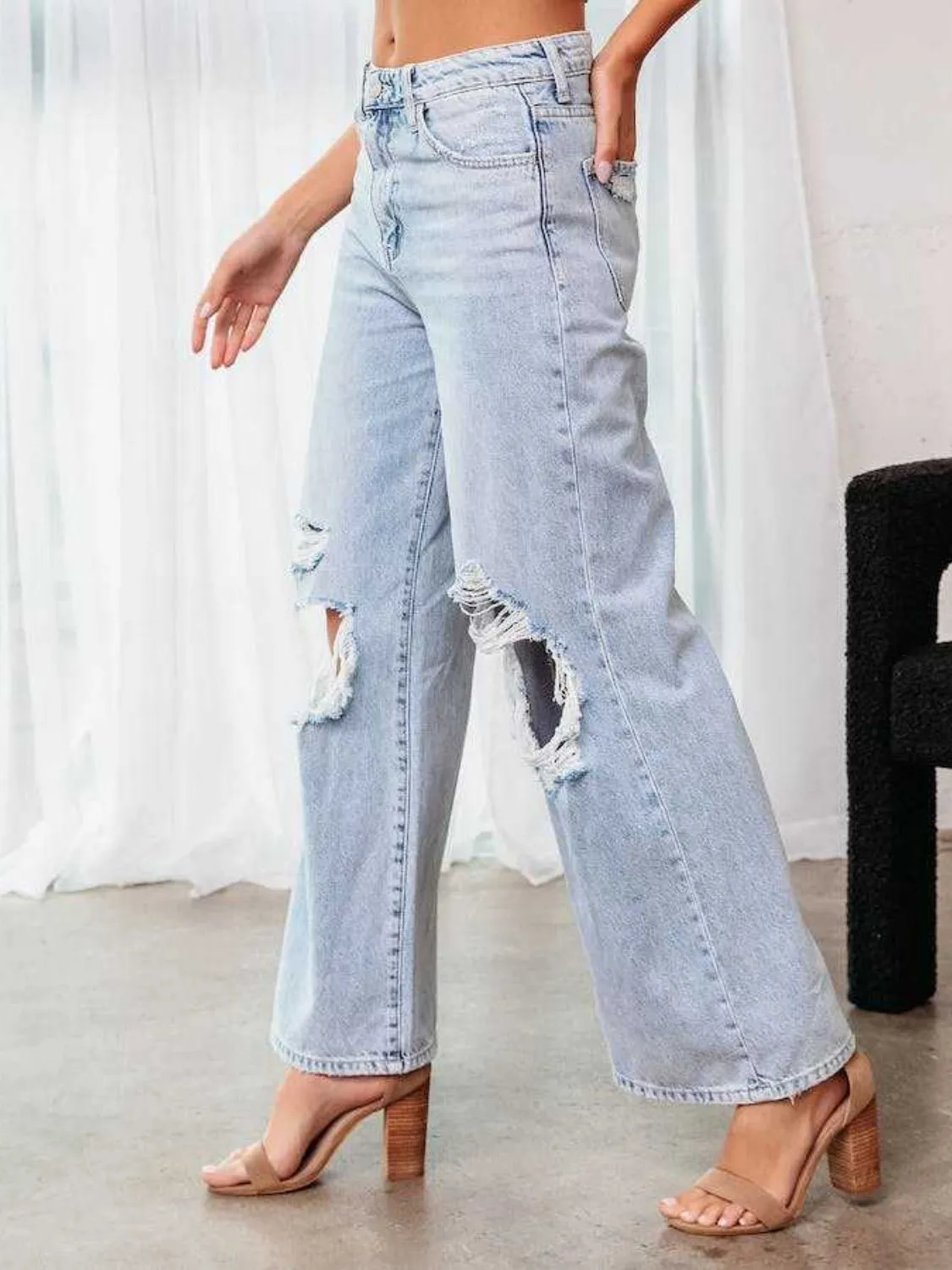 Rebel Muse Distressed Wide Leg Jean