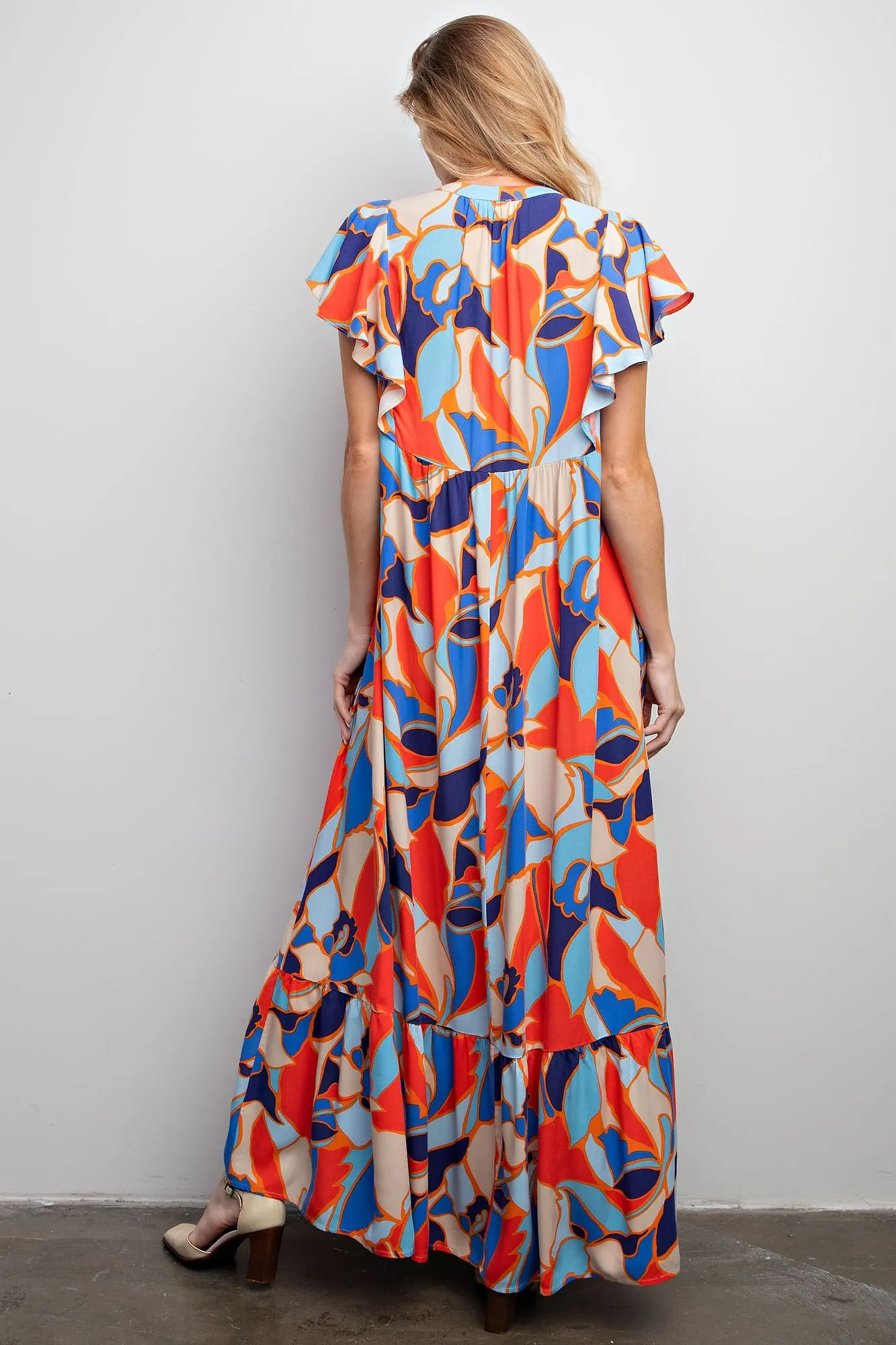 Red & Blue Geometric Print Maxi Dress