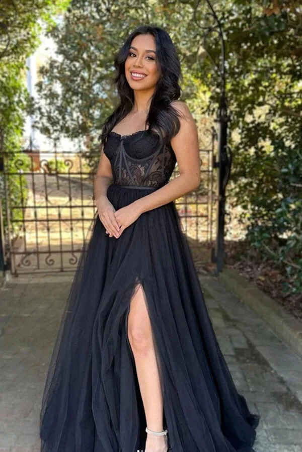 Red Lace A-line Sweetheart Neck Prom Dresses, Long Formal Dresses, MP778