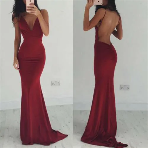 Red Prom Dresses Backless Spaghetti Straps Mermaid Party Dresses Long,MP498
