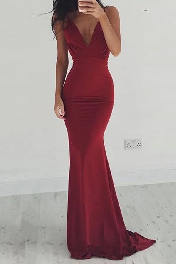 Red Prom Dresses Backless Spaghetti Straps Mermaid Party Dresses Long,MP498