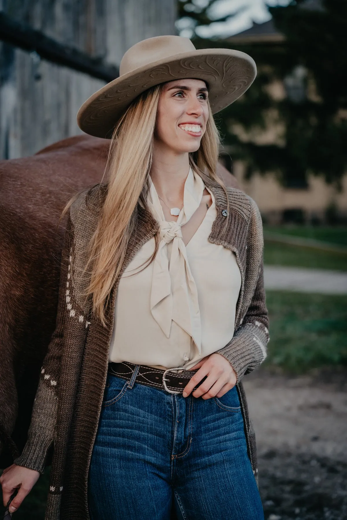 'Reece' Ivory Blouse with Tie Detail by Stetson (M & L ONLY)
