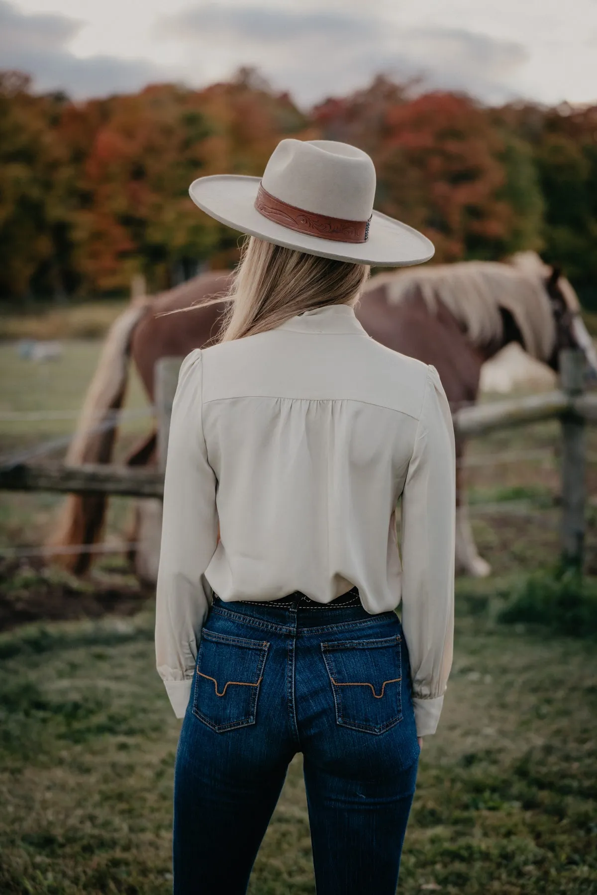 'Reece' Ivory Blouse with Tie Detail by Stetson (M & L ONLY)