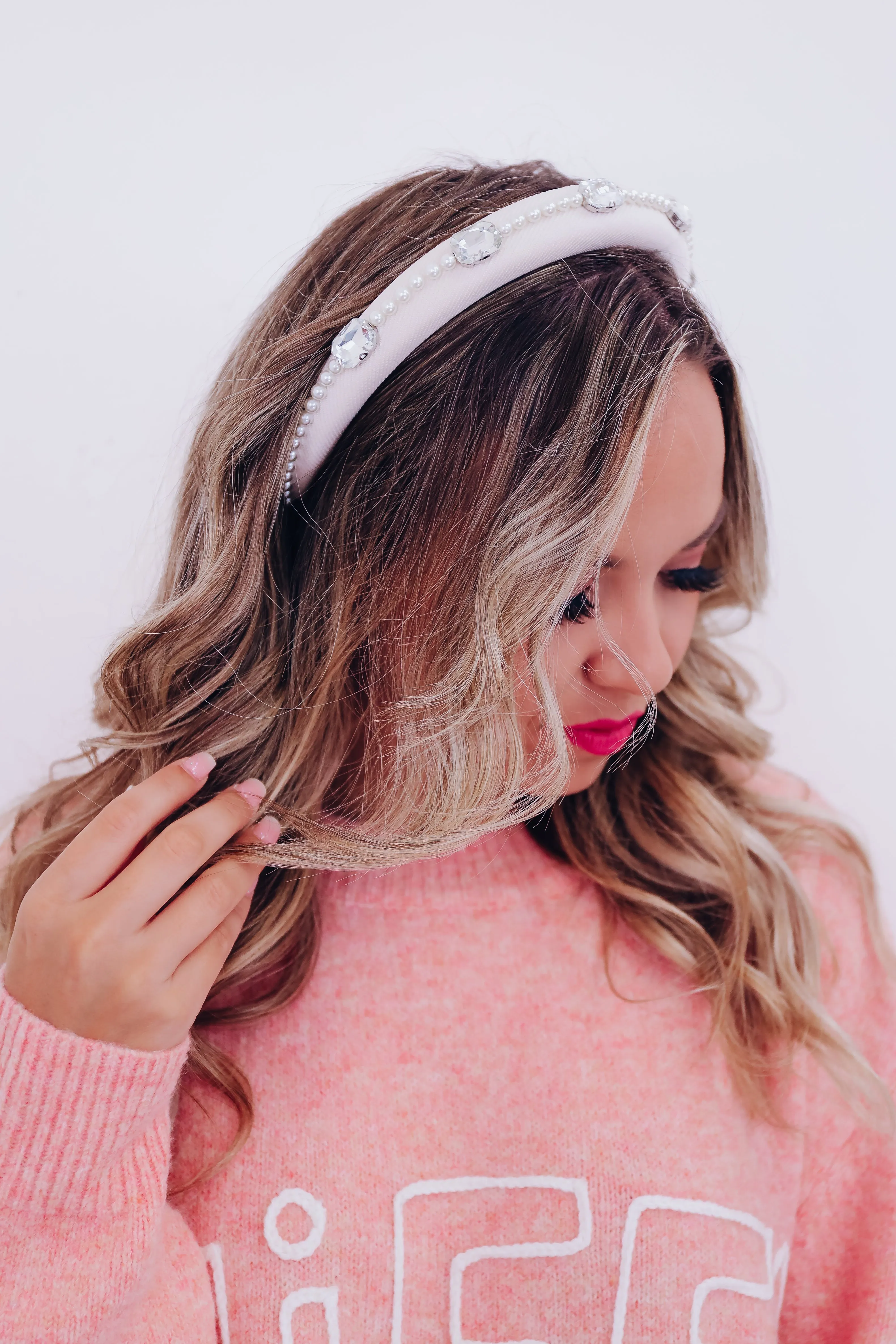 Reign Rhinestone And Pearl Headband - Off White