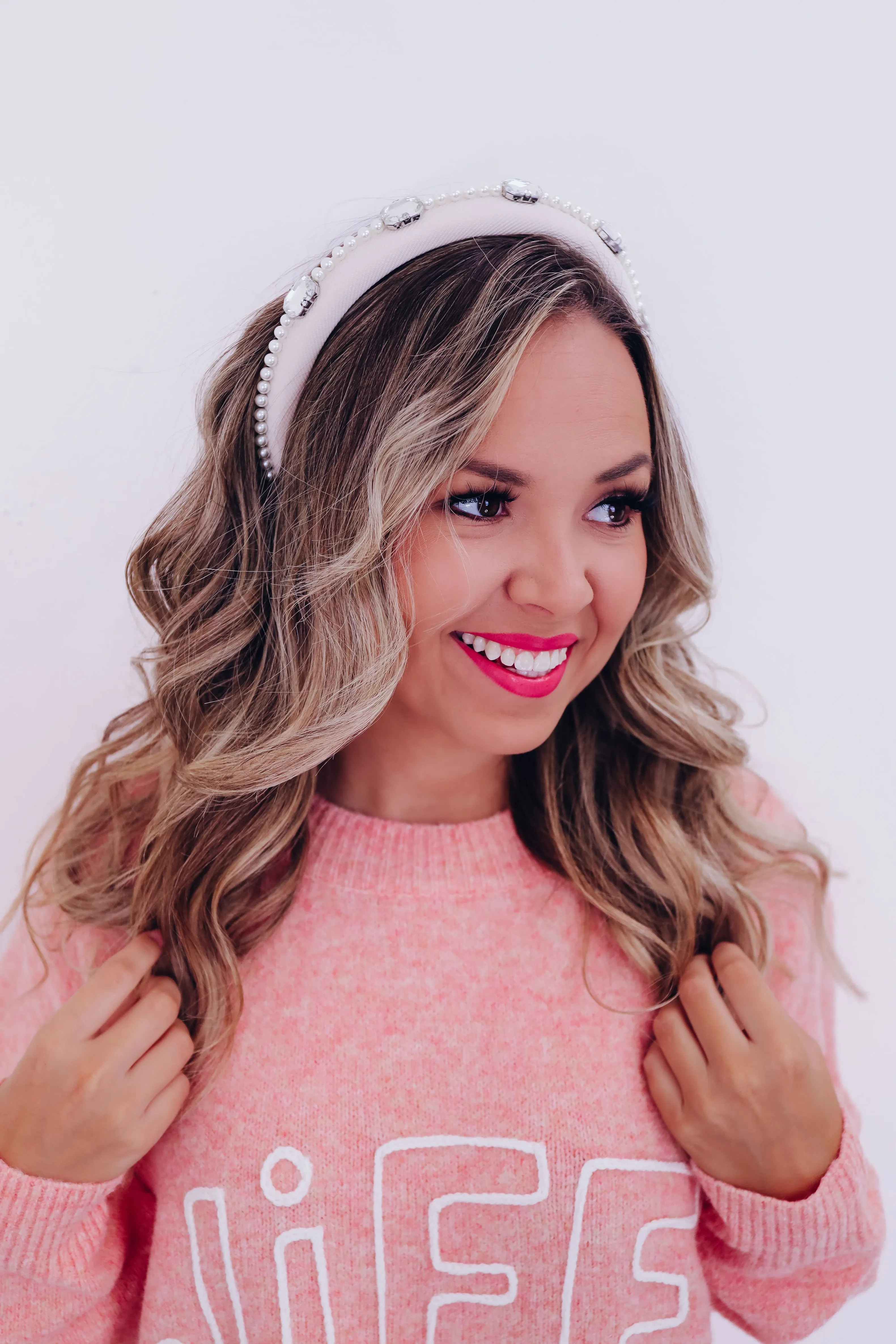 Reign Rhinestone And Pearl Headband - Off White