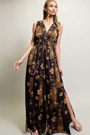 Resort Regal Floral V Neck Jumpsuit