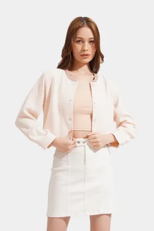 Ribbed Neck Cropped Blazer