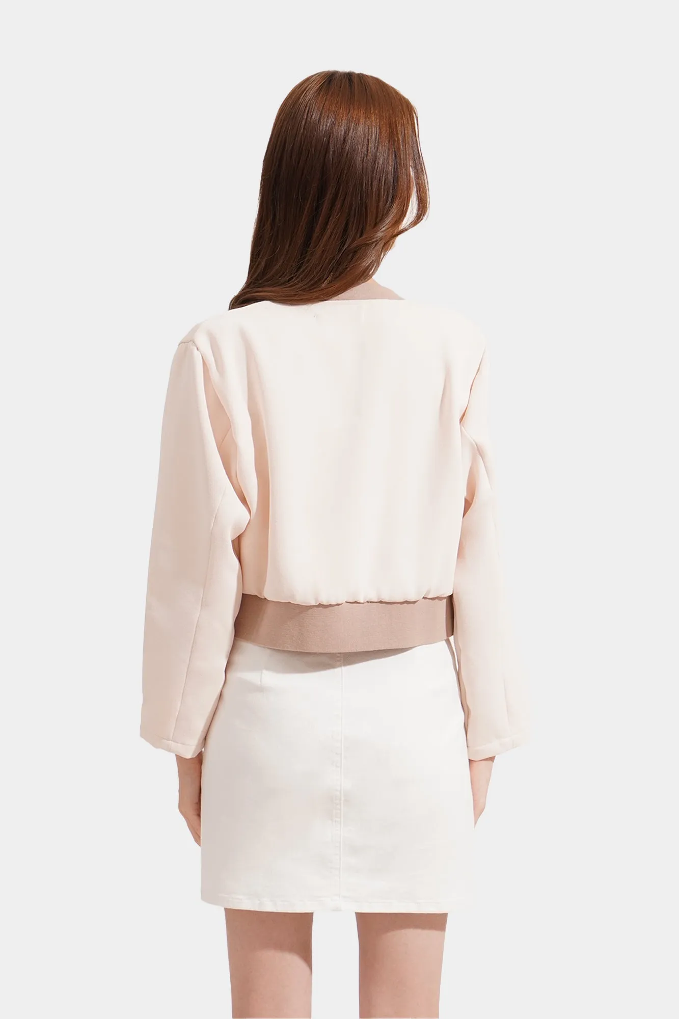 Ribbed Neck Cropped Blazer