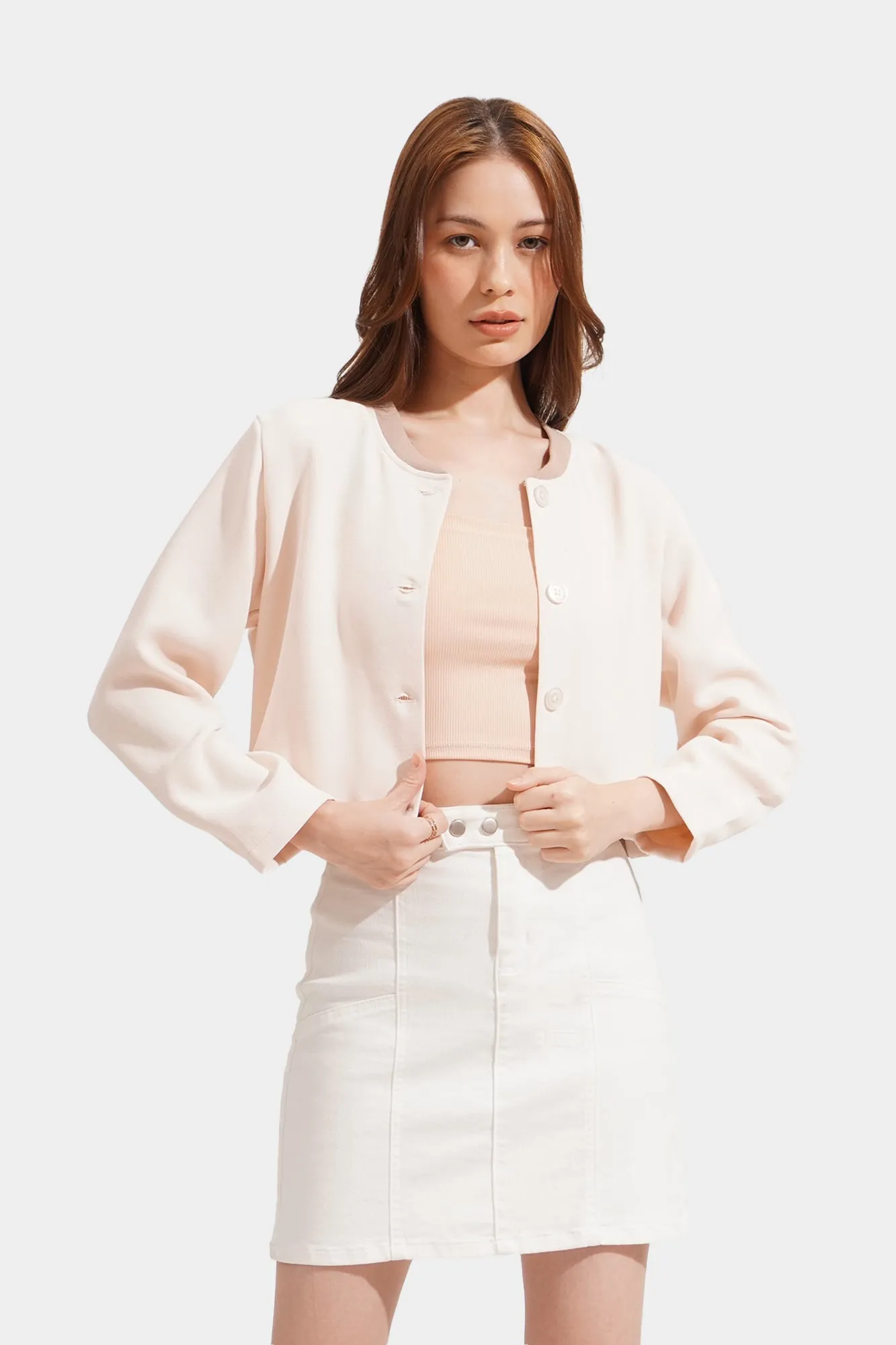 Ribbed Neck Cropped Blazer