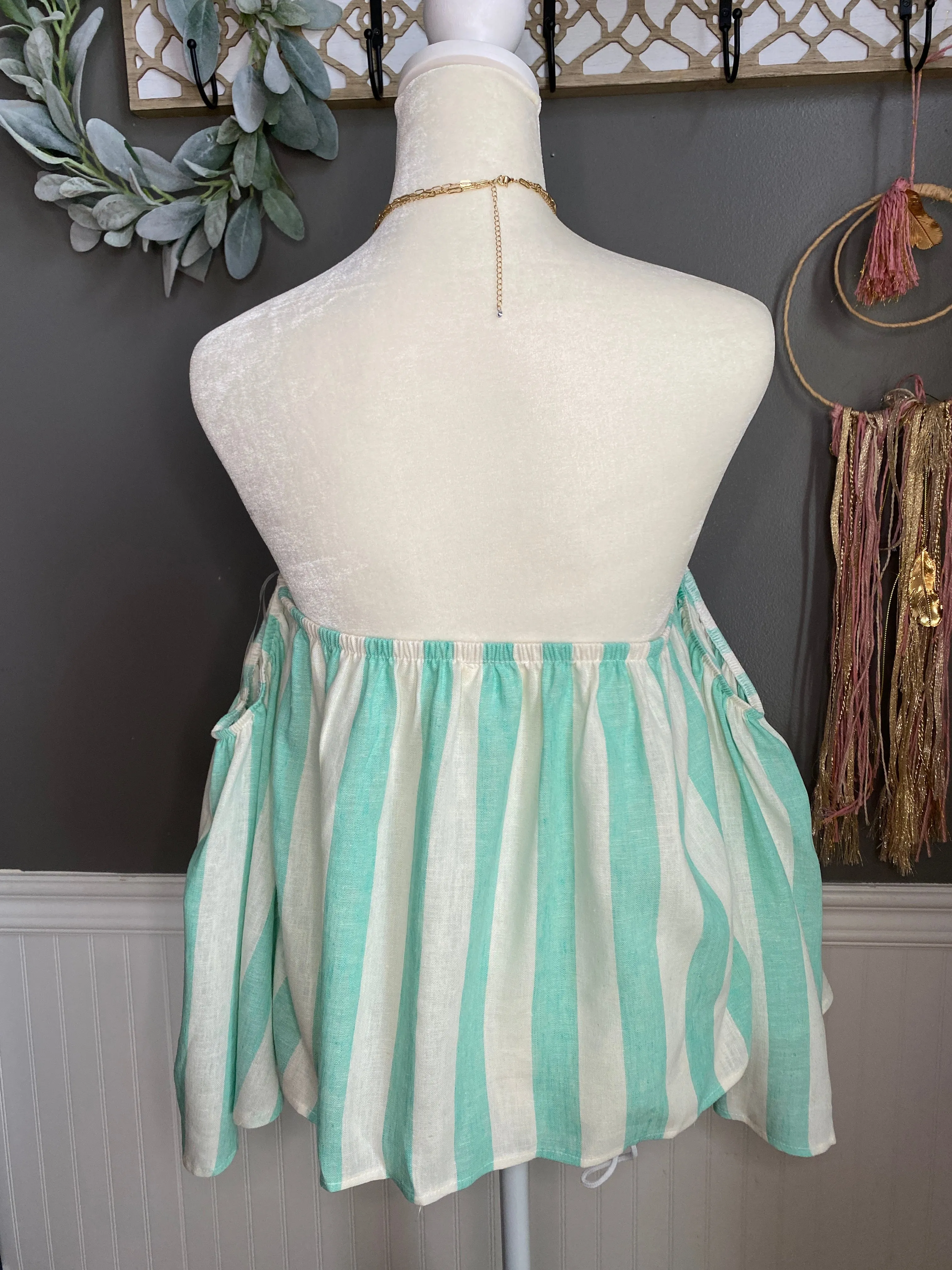 Rolling Into Summer Off The Shoulder Striped Linen Top