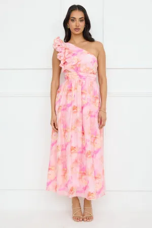 Rosy Haze One Shoulder Maxi Dress Pink