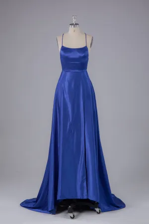 Royal Blue Spaghetti Straps A Line Long Prom Dress