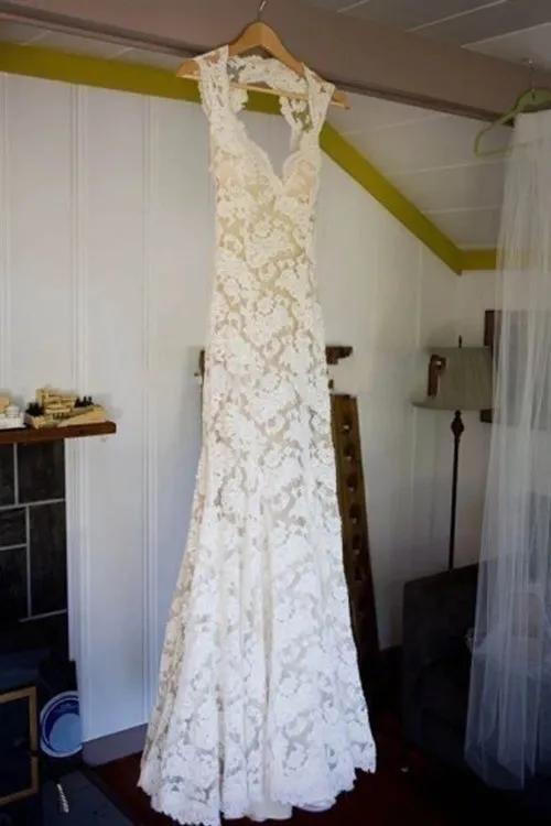 Roycebridal Backless A-line Floor-Length Sleeveless Sheath Lace Wedding Dress,MW334