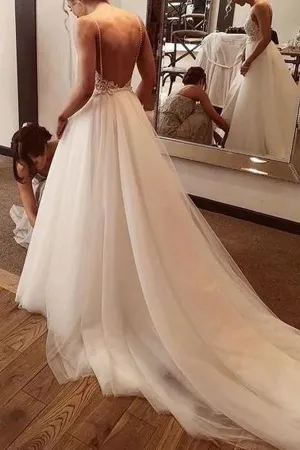 Roycebridal Backless Lace/Tulle A-line V-neck Beach Wedding Dress Bridal Gown,MW351