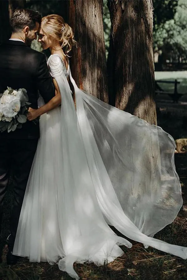 Roycebridal New Arrival Lace Beaded Cap Sleeves Wedding Dresses, Bridal Gown, MW596