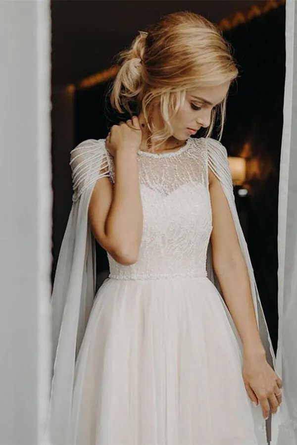 Roycebridal New Arrival Lace Beaded Cap Sleeves Wedding Dresses, Bridal Gown, MW596
