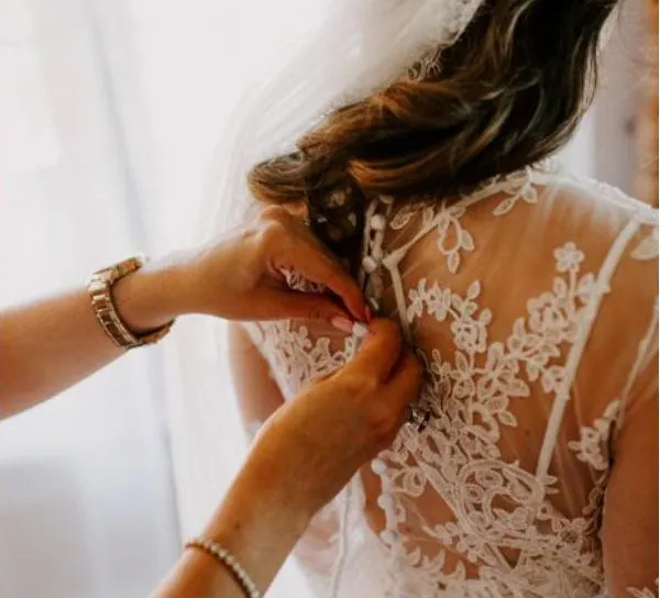 Roycebridal Rustic Bohemian Lace Illusion Neckline Long Sleeves Wedding Dresses, MW547