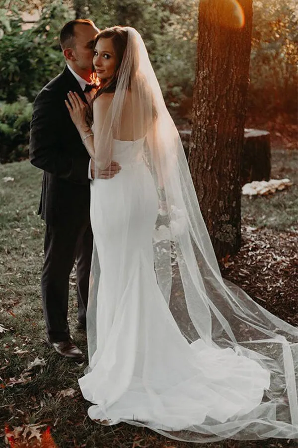 Roycebridal Satin Mermaid Sweetheart Beach Wedding Dresses, Simple Bridal Gown, MW648