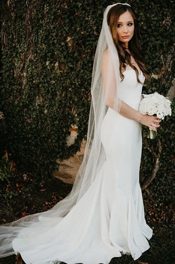 Roycebridal Satin Mermaid Sweetheart Beach Wedding Dresses, Simple Bridal Gown, MW648