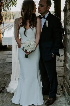 Roycebridal Satin Mermaid Sweetheart Beach Wedding Dresses, Simple Bridal Gown, MW648