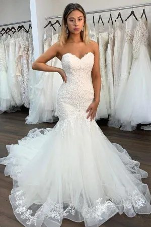Roycebridal Sexy Lace Mermaid Sweetheart Wedding Dress With Ruffles, Bridal Gown, MW748