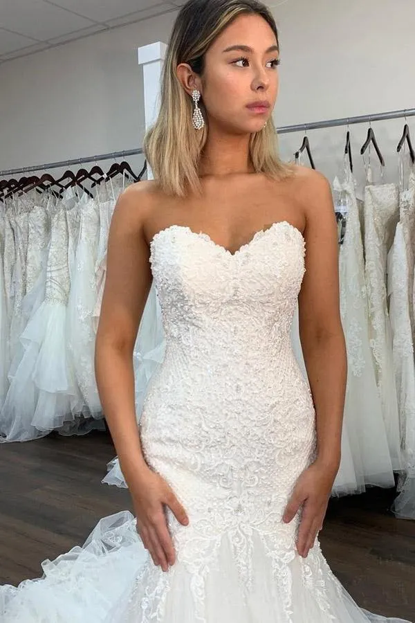 Roycebridal Sexy Lace Mermaid Sweetheart Wedding Dress With Ruffles, Bridal Gown, MW748