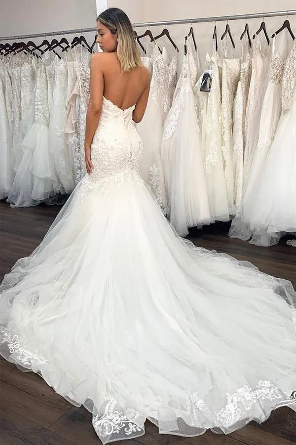 Roycebridal Sexy Lace Mermaid Sweetheart Wedding Dress With Ruffles, Bridal Gown, MW748