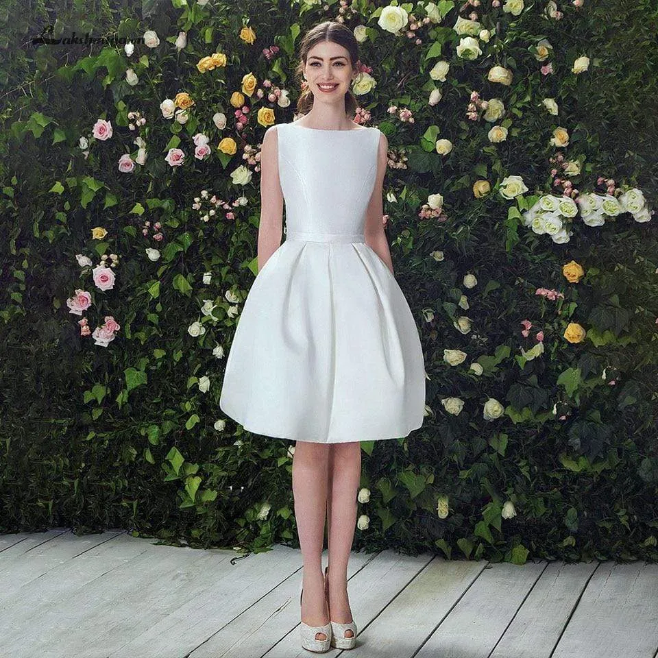 Roycebridal Short Satin Wedding Dress Simple Wedding Party Dresses