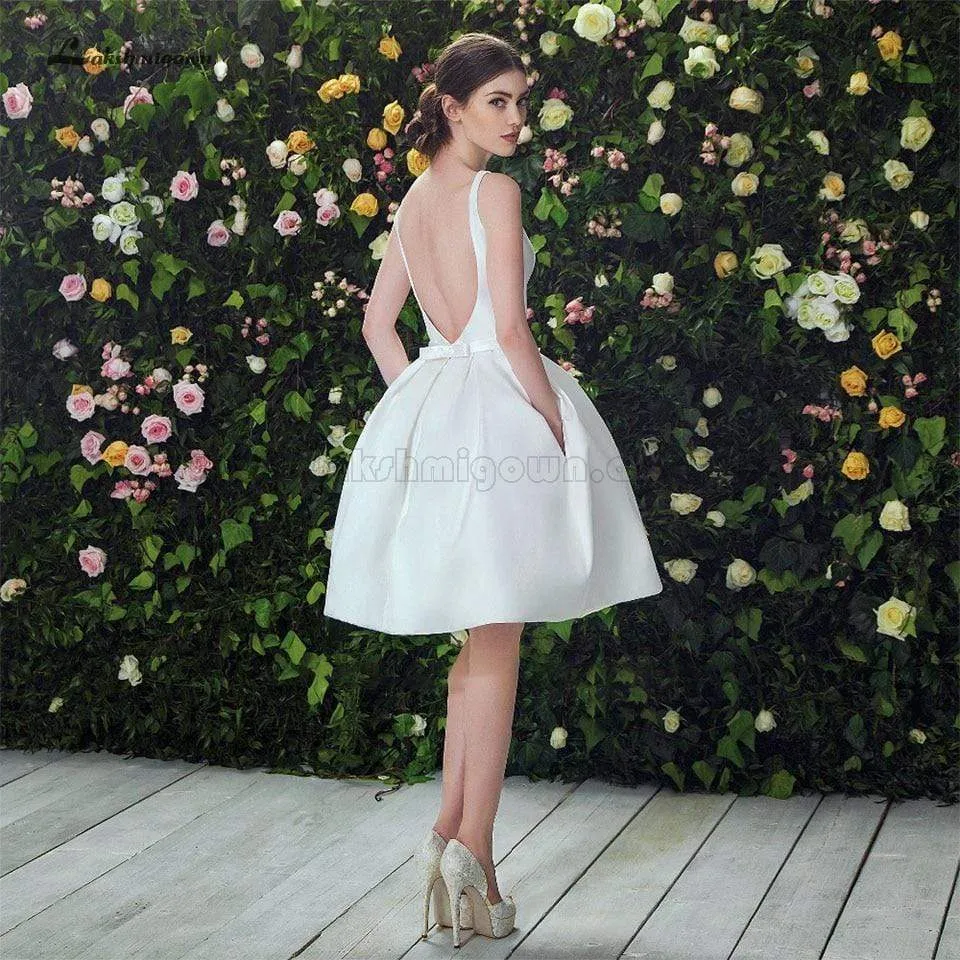 Roycebridal Short Satin Wedding Dress Simple Wedding Party Dresses