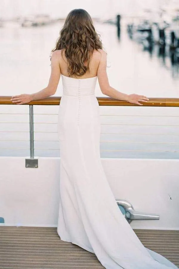 Roycebridal Simple Ivory Mermaid Sweetheart Neck Wedding Dresses With Train, MW697