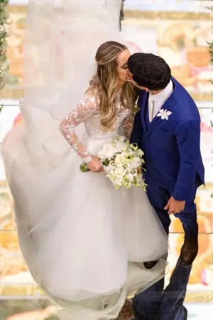 Roycebridal Tulle A-line Illusion Floral Lace Long Sleeves Wedding Dresses, Bridal Gown, MW937