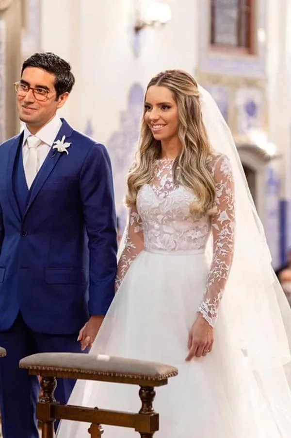 Roycebridal Tulle A-line Illusion Floral Lace Long Sleeves Wedding Dresses, Bridal Gown, MW937
