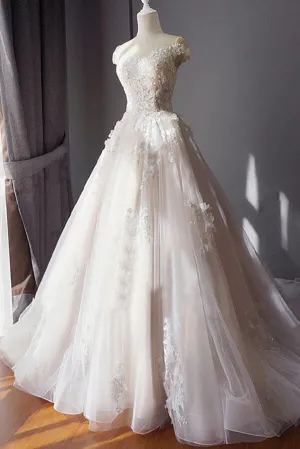 Roycebridal Tulle Ball Gown Off-the-Shoulder Beaded Lace Appliques Wedding Dresses, MW799