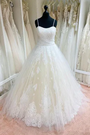 Roycebridal Tulle Ball Gown Spaghetti Straps Lace Appliques Wedding Dresses, MW975