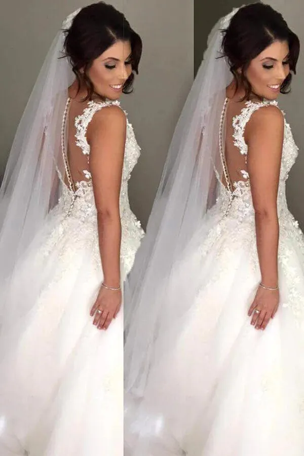 Roycebridal Tulle Ball Gown V-neck Sweep Train Wedding Dresses, Bridal Gown, MW811