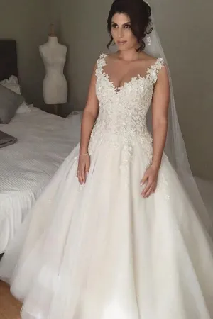 Roycebridal Tulle Ball Gown V-neck Sweep Train Wedding Dresses, Bridal Gown, MW811