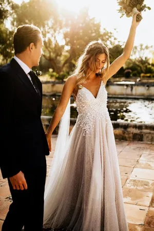 Roycebridal Tulle Open Back Spaghetti Straps Wedding Dresses Romantic Bridal Dresses,MW502
