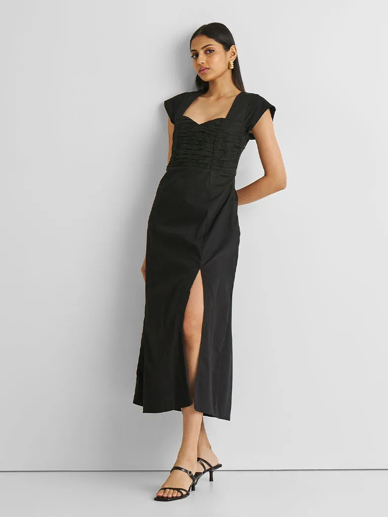 Ruched Dress with Front Slit