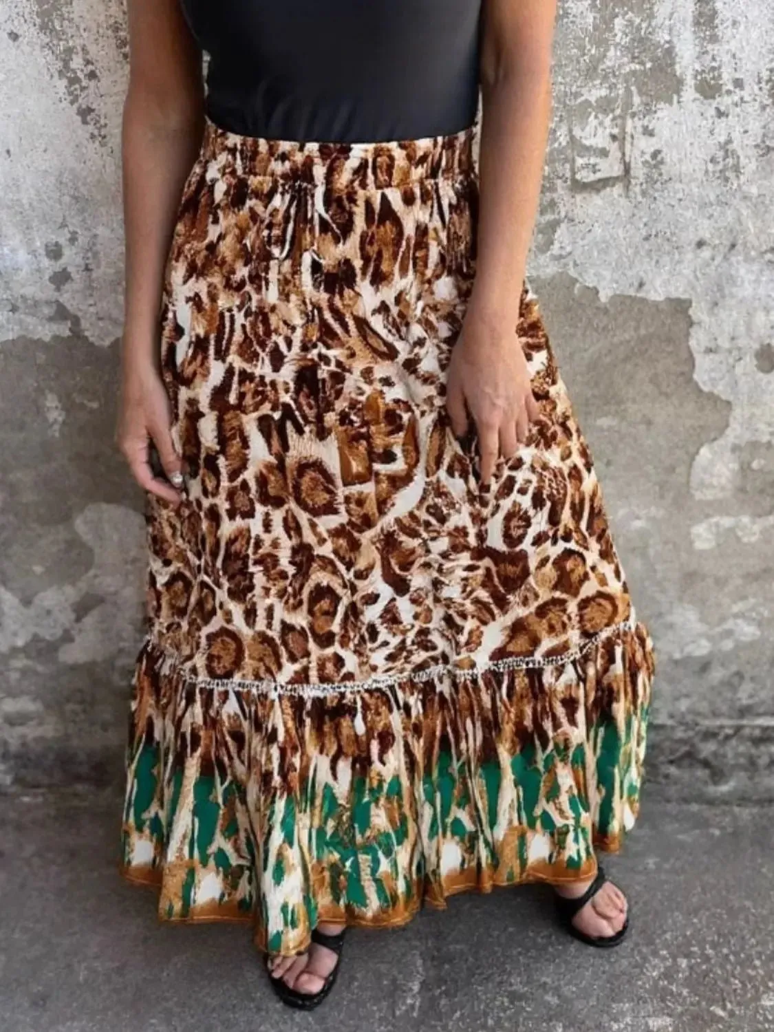 Ruffled Printed Maxi Skirt