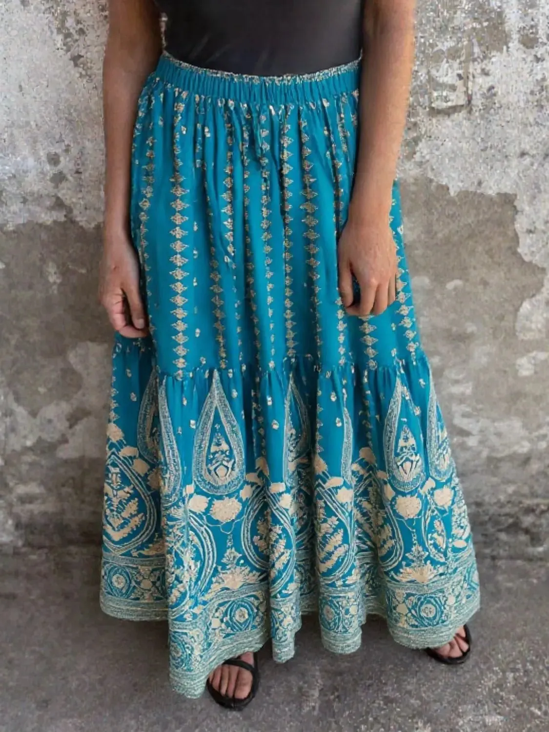 Ruffled Printed Maxi Skirt