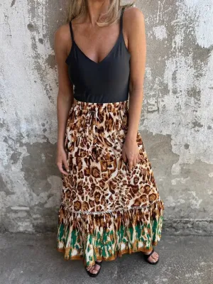 Ruffled Printed Maxi Skirt