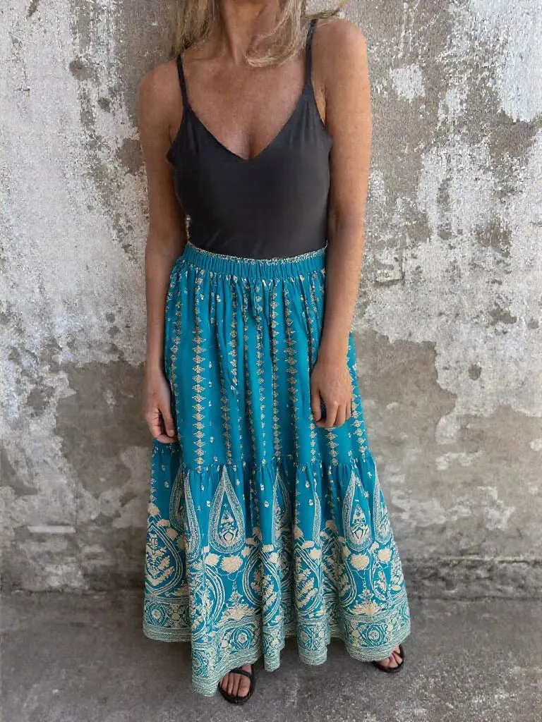 Ruffled Printed Maxi Skirt
