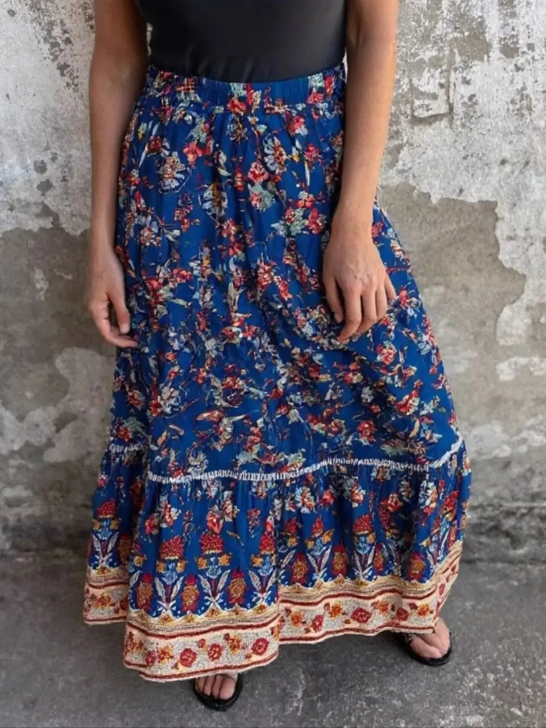 Ruffled Printed Maxi Skirt