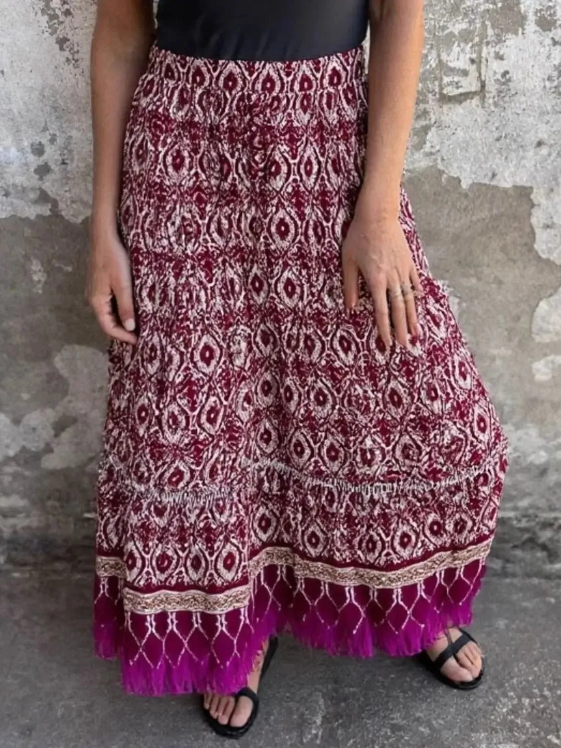 Ruffled Printed Maxi Skirt