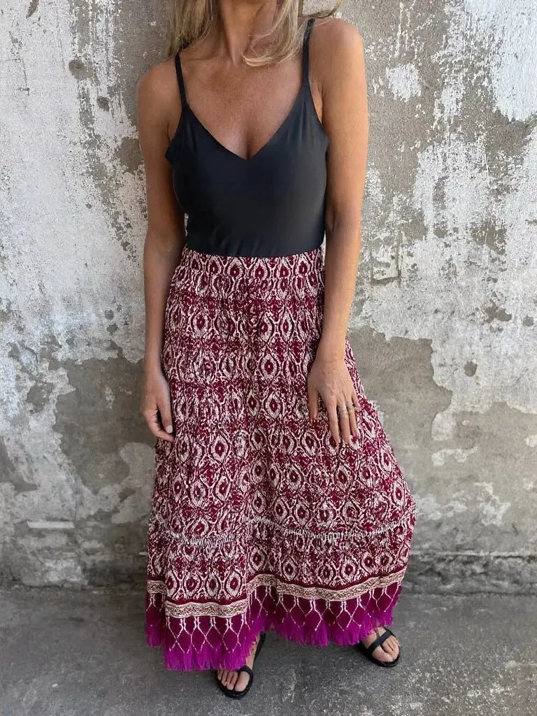 Ruffled Printed Maxi Skirt