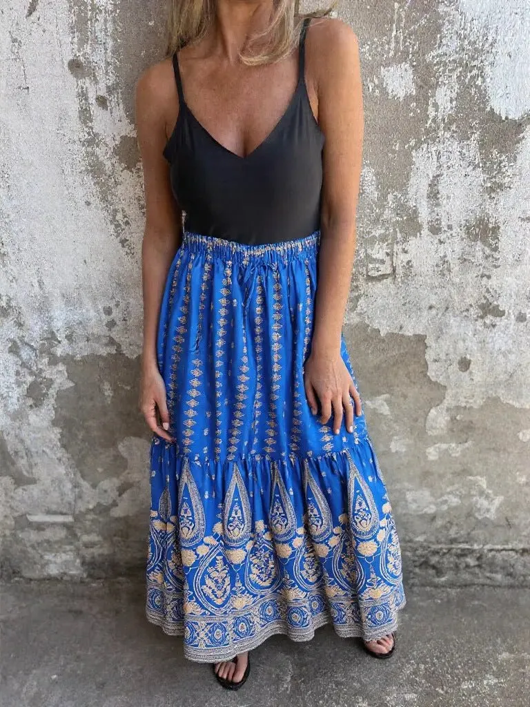 Ruffled Printed Maxi Skirt