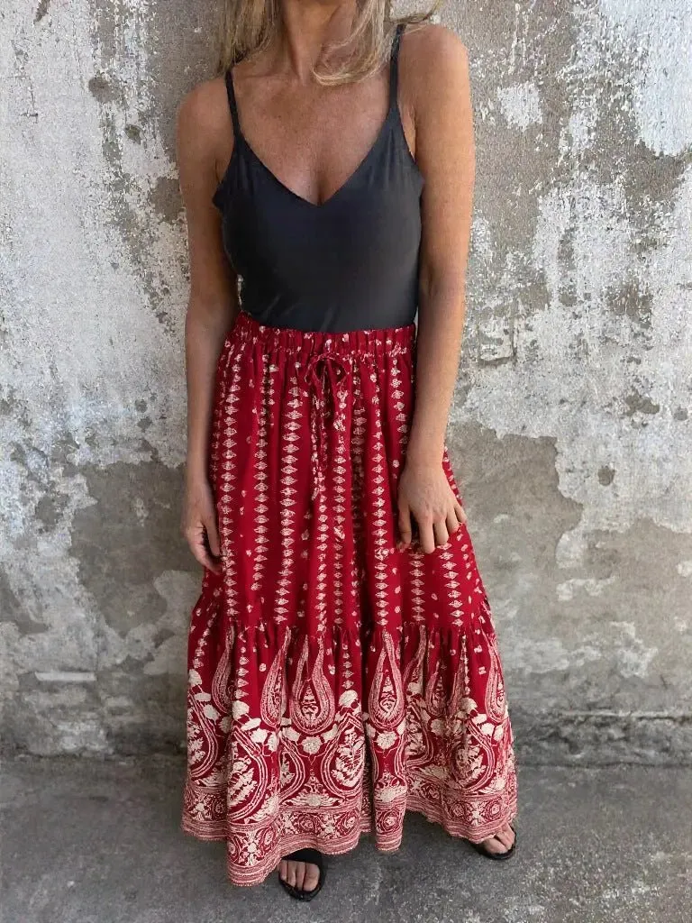 Ruffled Printed Maxi Skirt