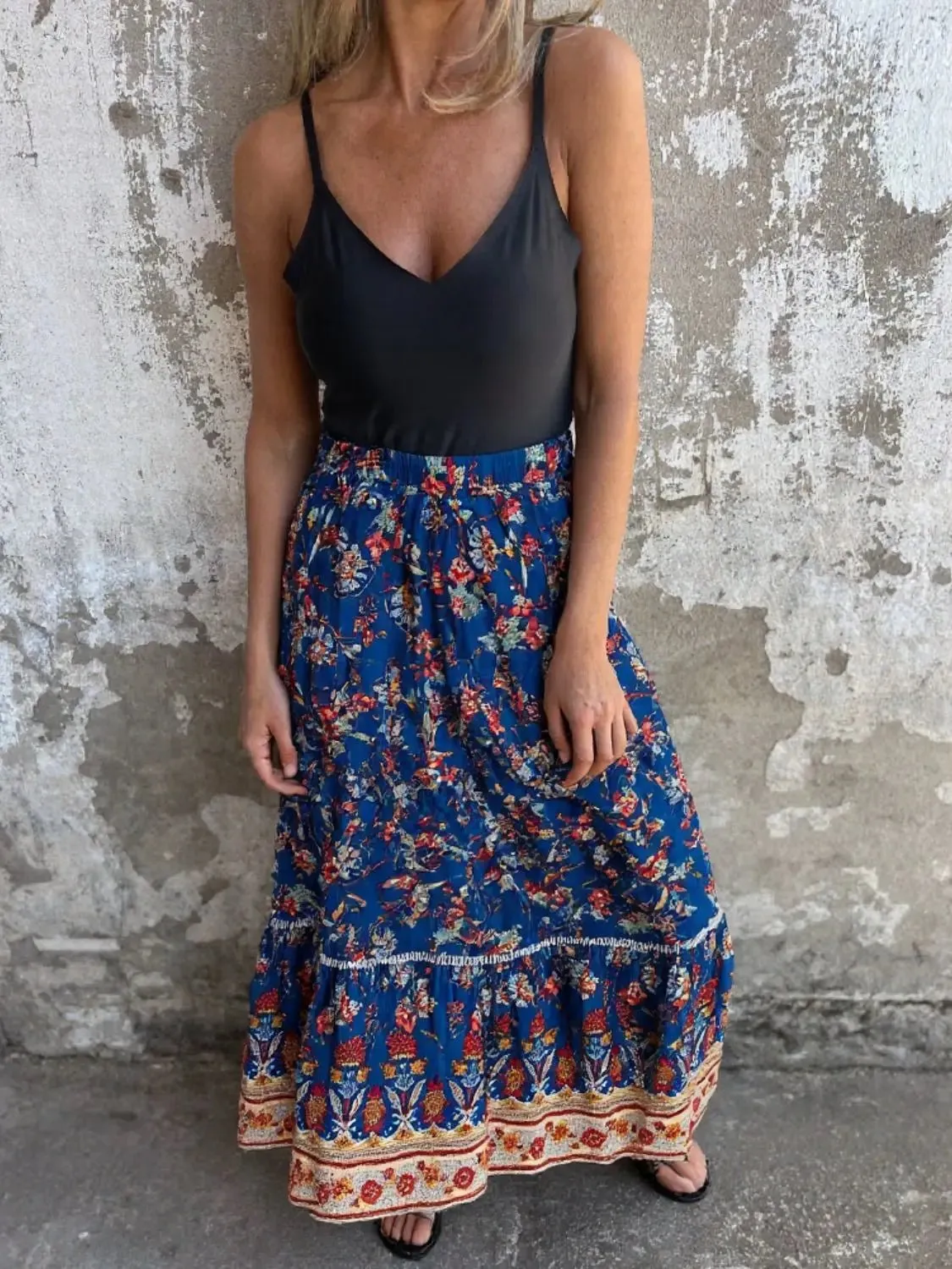 Ruffled Printed Maxi Skirt